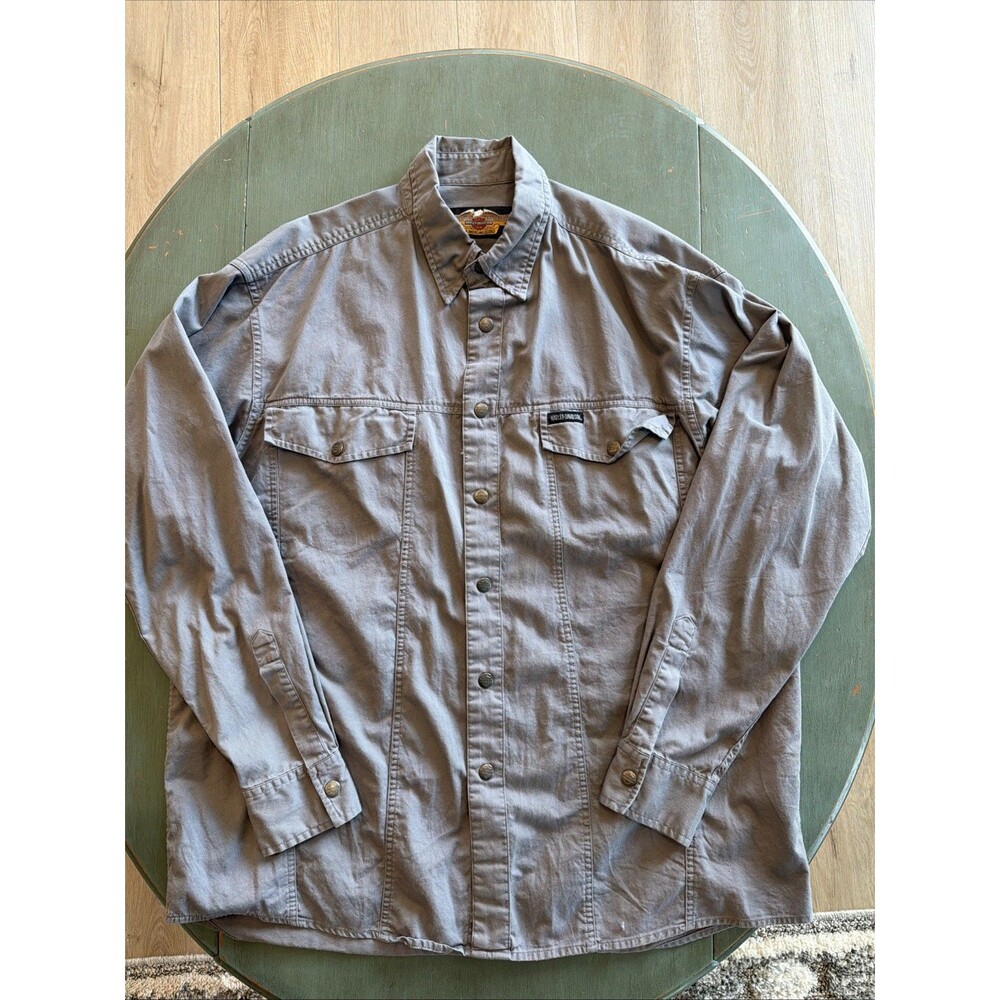 VTG 90s Harley Davidson Snap Button Denim Shirt Jacket Men’s L Charcoal Fair